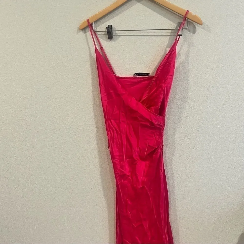 Zara blogger favorite fuchsia pink satin draped camisole midi dress medium
